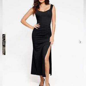 Shapewear Off-the-Shoulder Side Slit Slimming Maxi Dress- Black M Popilush NWT